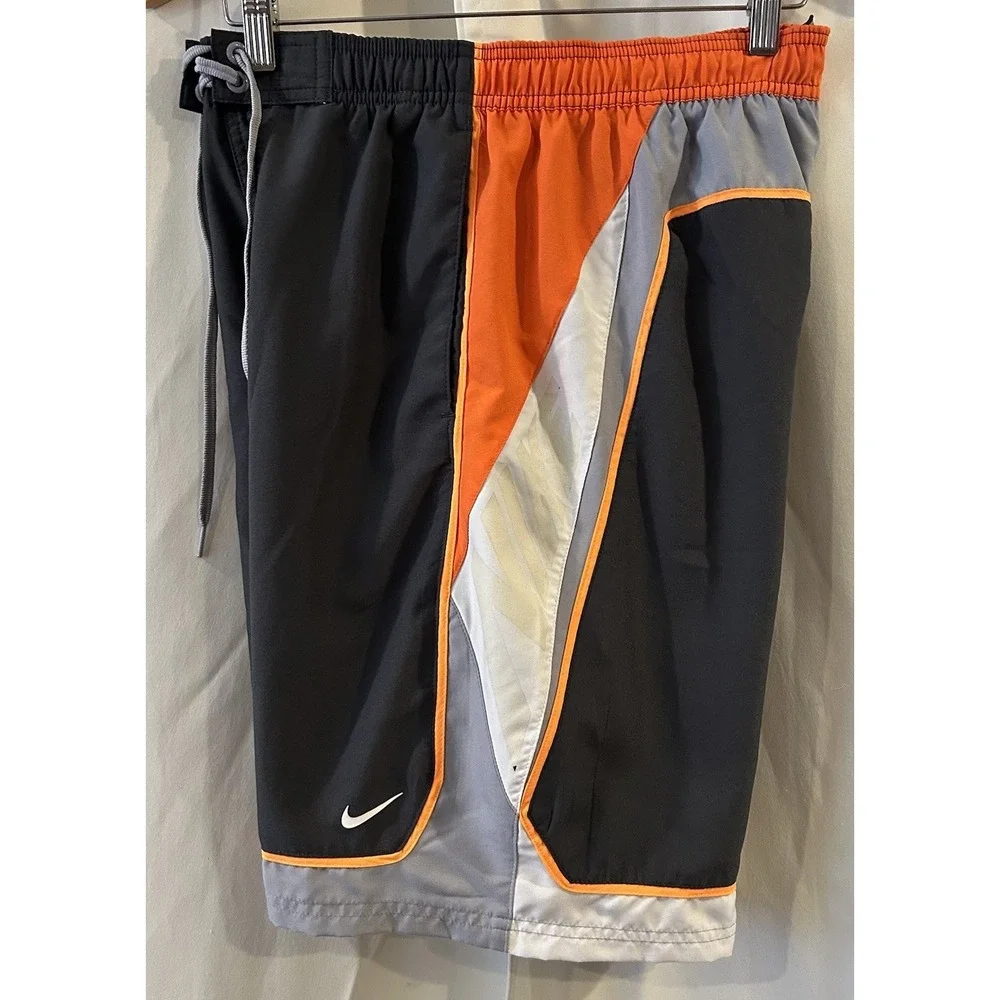 Nike Swim Trunks Mens Medium Gray Orange Shorts Pool Beach Swimming‎ Surfing